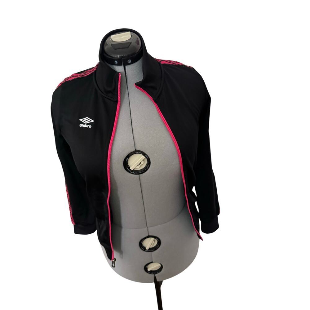 Umbro Kids Black Pink Track Jacket Youth Large (10/12) Zip Up Athletic Jacket